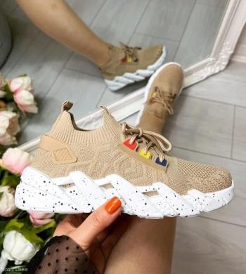 Womens Lace UP Wedge Sock Trainers