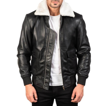 Airin G-1 Black & White Leather Bomber Jacket | Free Shipping Worldwide | leatherhidez