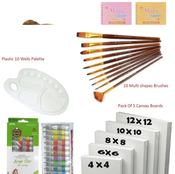 28 Pcs/Set Value Pack For Artist - Canvases, Acrylic Paints, Brushes