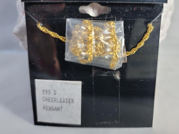 I Cheer! Gold cheerleader pendant necklace on chain New in wrapping