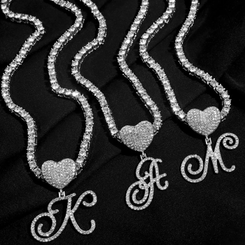 Hip Hop Bling Crystal Cursive Initials Name Necklace