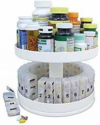 for Revolving Monthly Spinning Medicine Vitamin Pill Box Holder Organizer Dispenser